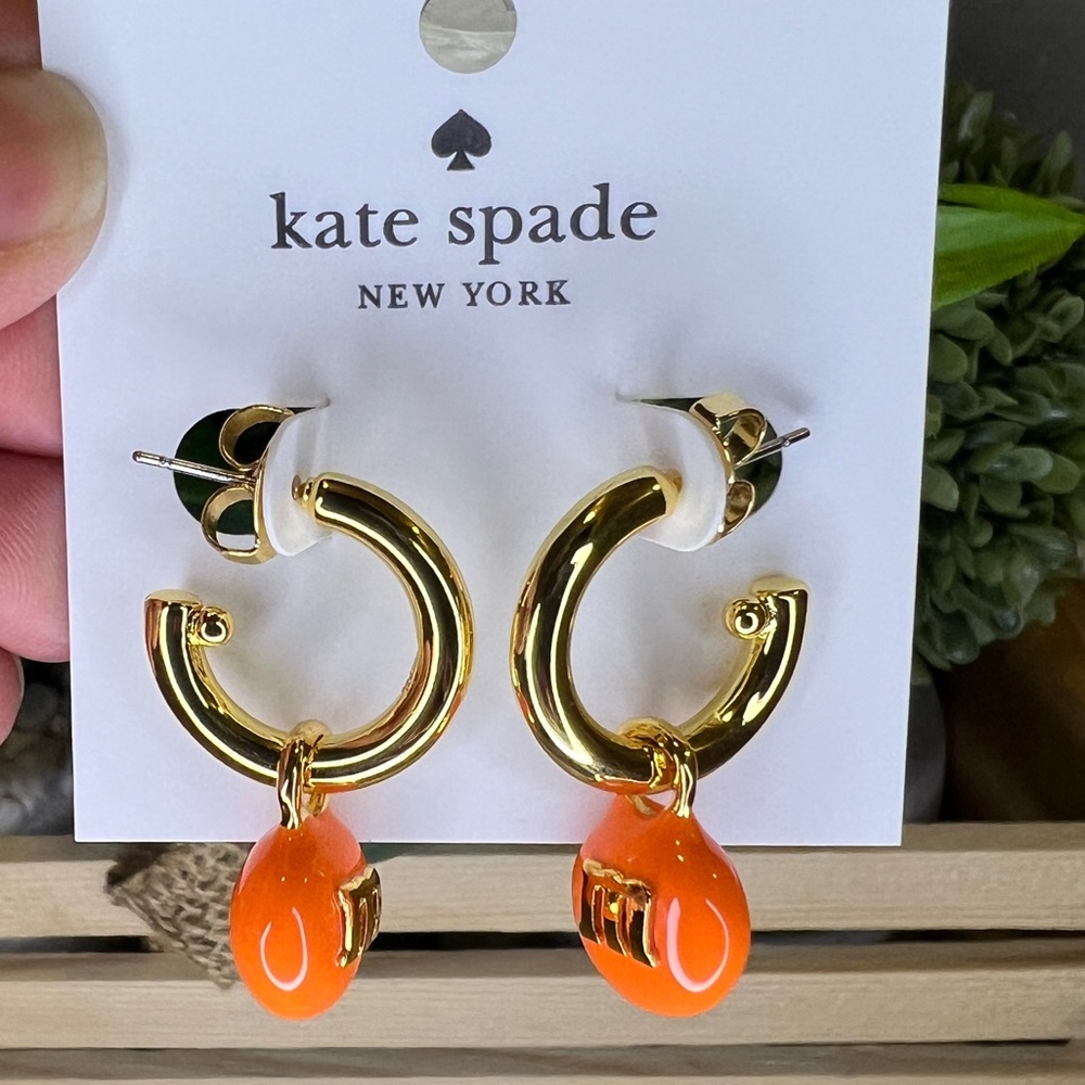 Kate Spade Gold/Orange M&M hoop earrings - Picture 7 of 7